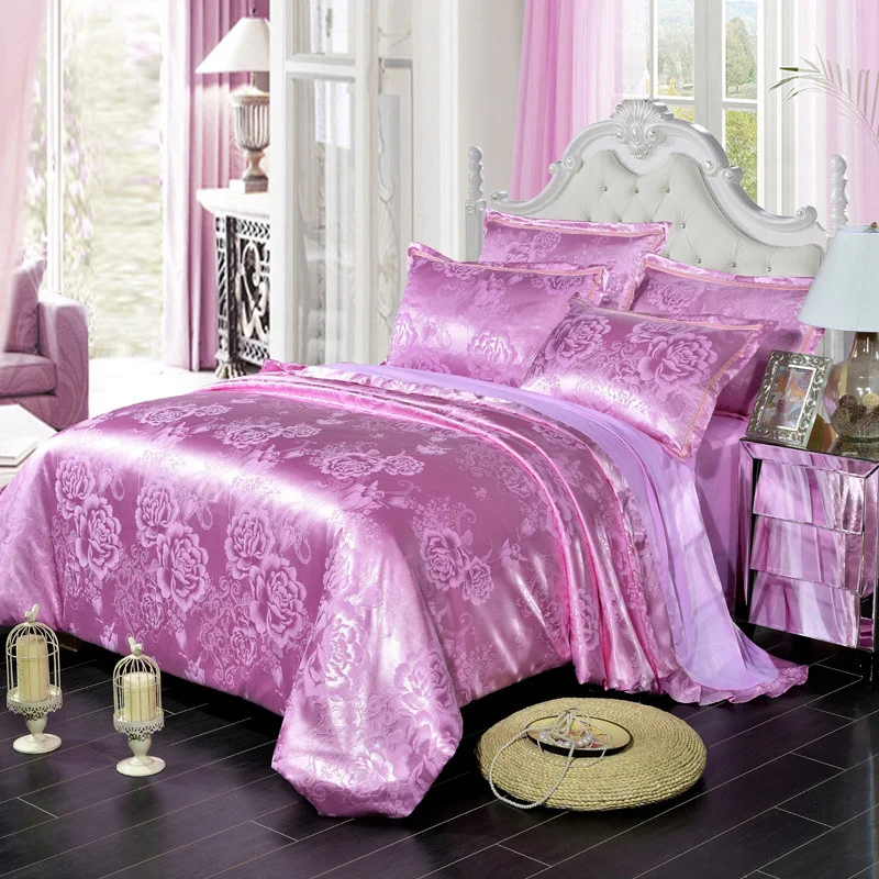 Новинка, европейский стиль, хлопок, сатин, жаккардовый Комплект постельного белья, четыре предмета, Дворцовый стиль, свадебное украшение - Цвет: Purple 3