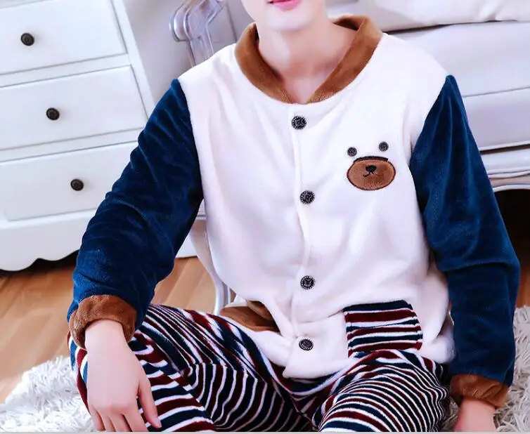 H5875 пижамы для мужчин комплект пижамы уплотненная фланель длинный рукав плюс размер ночная рубашка осень зима коралловый флис пижамы для отдыха - Цвет: StyleH