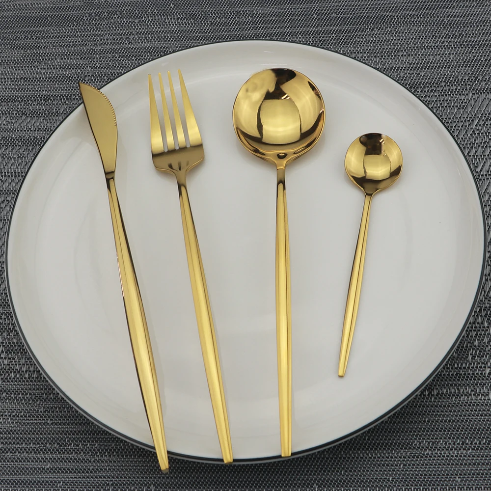 

Mirror Gold Tableware Set Stainless Steel Cutlery Set Western Food Tableware Luxury Fork Teaspoon Knife Cutlery Fork Spoon for 6