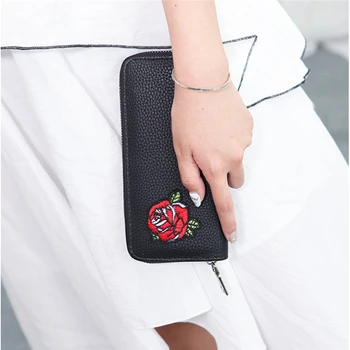 

Women Wallets Fashion PU Leather Embroidered Wallets Brand Female Long Zipper Coin Pocket With Card Holder For Ladies