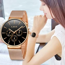 LIGE женские часы лучший бренд класса люкс водонепроницаемые часы Модные женские из нержавеющей стали ультра-тонкие повседневные наручные часы кварцевые часы