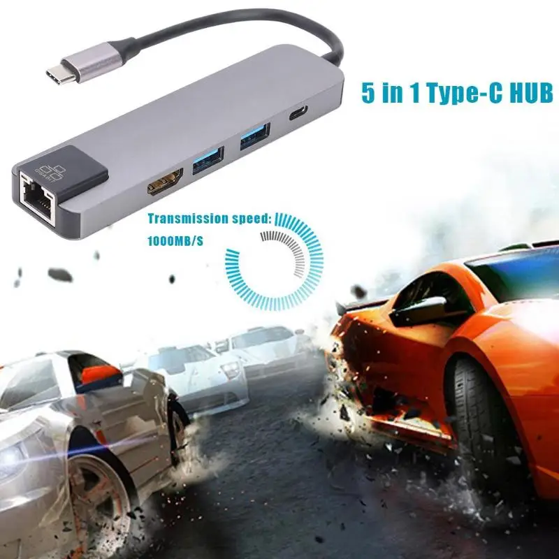 5 в 1 тип-c концентратор конвертер Многофункциональный USB-C HDMI+ RJ45+ USB+ тип-c Кабель-адаптер для Macbook/Macbook Pro/iMac Pro