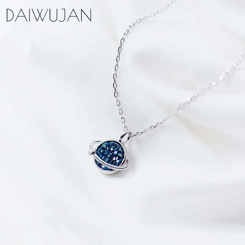DAIWUJAN Настоящее 925 пробы серебро корейский синий кристалл звезда ключицы цепи цепочки и ожерелья для женщин романтический свадебный Шарм ювелирных изделий