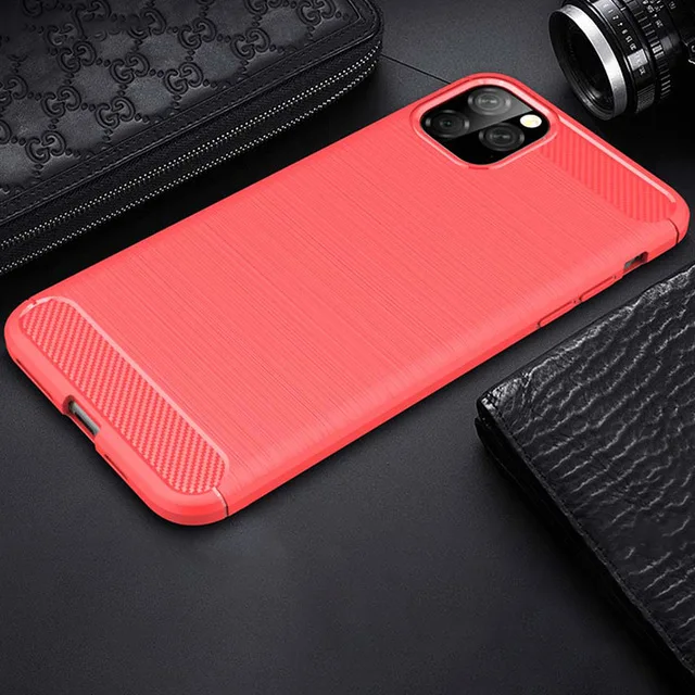Гибкий чехол из углеродного волокна для iPhone 11 Pro MAX 11Pro ТПУ силиконовый гибридный тонкий защитный чехол с защитой от царапин - Цвет: Красный