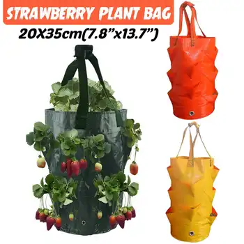 

3 Gallon Strawberry Planting Growing Bag PE Garden Hanging Planter Grow Bag Plant Pouch Tomato Strawberry Flower Herb Bags