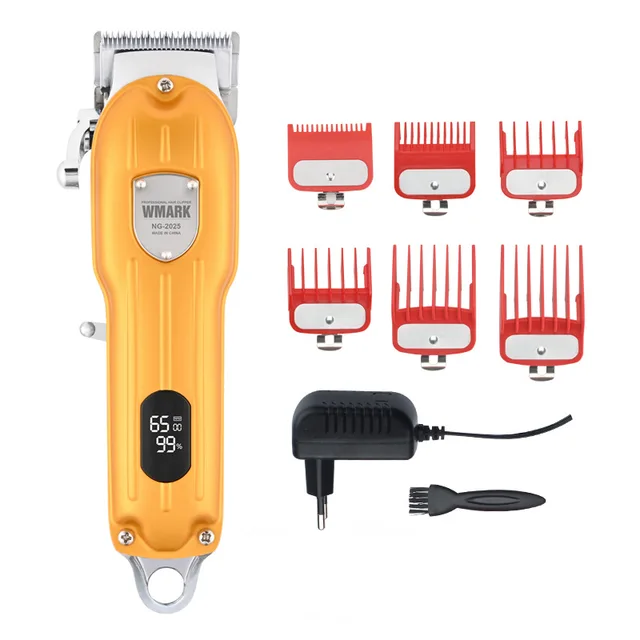 2021 New WMARK NG2025B All-Metal Corded or Cordless Use Hair Clipper With LCD Display 6500 RPM Hair Trimmer 9CR18 Blade 2500mAh Golden