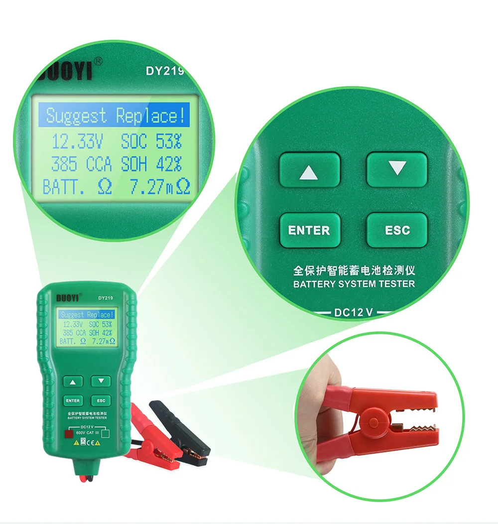 DUOYI DY219 12V Car Battery Tester 100~ 1700CCA  Digital Automotive Analyzer Lead Acid Battery