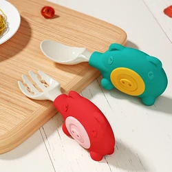 Sunveno Juego de cuchara y tenedor para bebé, juego de utensilios para comida auxiliar, niño pequeño, aprender a comer, entrenamiento, tenedores suaves flexibles, vajilla infantil