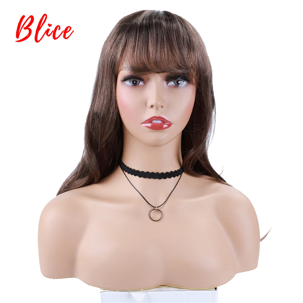 

Blice 24Inch Long Wavy Curly Mixed Color 4/27 Hair Wig Blonde Heat Resistant Synthetic Daily For Women 60cm With Bang