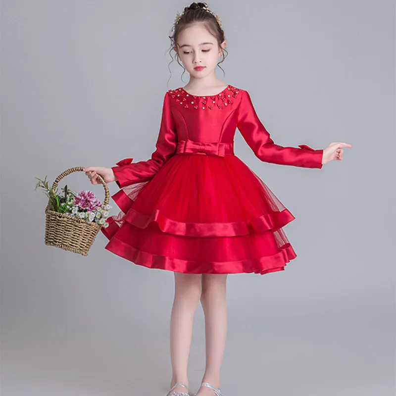 Winter Warm Long-sleeved Fluffy Mesh Girls Princess Dress Children's Costumes Clothes Show Evening Party for Girl DF-1206 | Детская