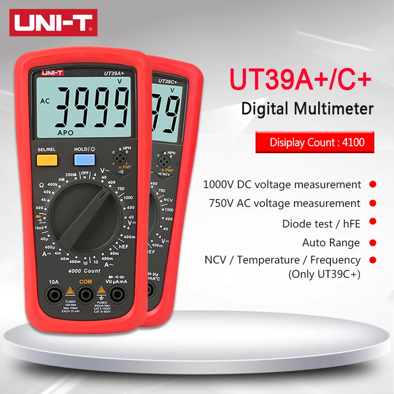 

UNI-T UT39A+/UT39C+ Digital Multimeter Auto Range AC DC Voltmeter Ammeter Ohmmeter Capacitor Multimetro tester