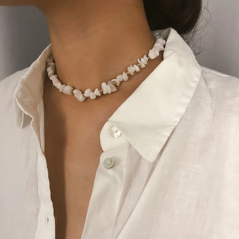 Корейские модные бусины золотистого цвета Чокеры ожерелья для женщин богемные нерегулярные прозрачные хрустальные камни массивные украшения для шеи