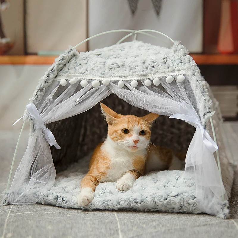 Sweet Princess Cat Bed Foldable Small Cats Tent House Kitten Dog Basket Beds Cute Cat Houses Home Cushion Pet Kennel Products