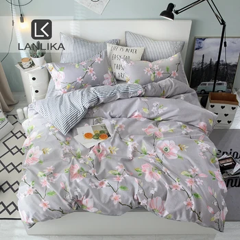

Lanlika Flowers Bedspread Striped Bed Flat Sheet Pillowcases Duvet Cover Bedding Set Bed Linens Double Queen King Single Bed