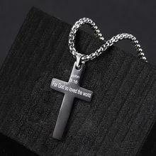 Lemegeton Personalized Christian Jesus Cross Necklace For Men Customize Name Text Silver/Gold/Black Stainless Steel Necklaces