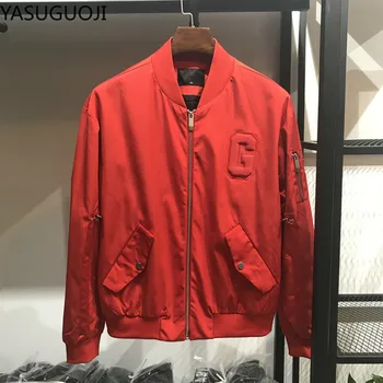 

YASUGUOJI Fashion 2020 Spring Autumn Jacket Men Outdoor Sport Baseball Bomber Jacket Red Men Jacket Men's Designer Clothes