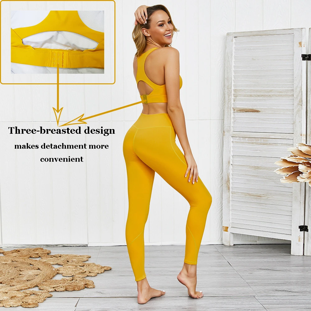 

Women's 2 Pieces Gym Set Workout Clothes For Women Solid Color High Waist Leggings Crop Tops Sport Suit Tights Tracksuits Outfit