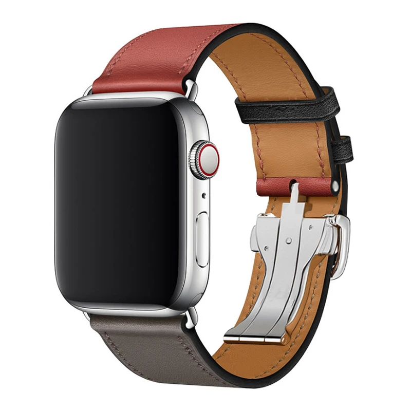 Grey-Red Для Apple Watch Seires 4 5 40-44 мм браслет для часов из натуральной кожи ремешок для herm Apple Watch Band Series 1 2 3 iWatch Ремешки для наручных часов - Цвет ремешка: Grey-Red