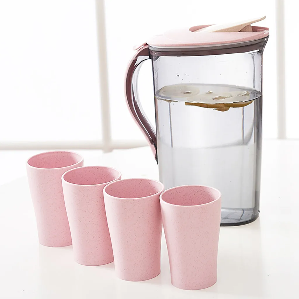 

2.1L Plastic Cold Water Bottle Heat-resistant Large Capacity Transparent Handle Teapot Pitchers With 4pcs Water Cup #10F