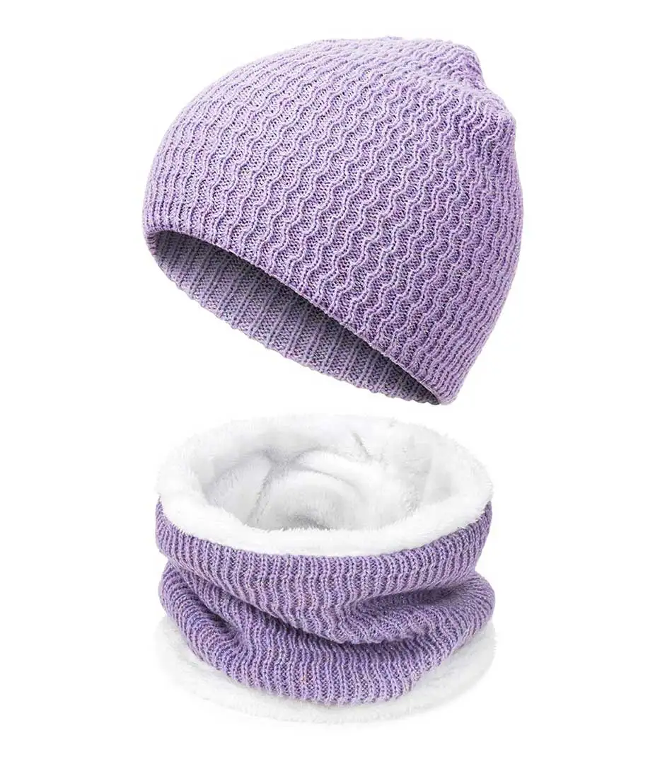Модная однотонная зимняя шапка, шарф, вязаная теплая Шапка-бини для мужчин и женщин, утолщенный бархатный шарф и шапка, комплект, аксессуары в стиле унисекс