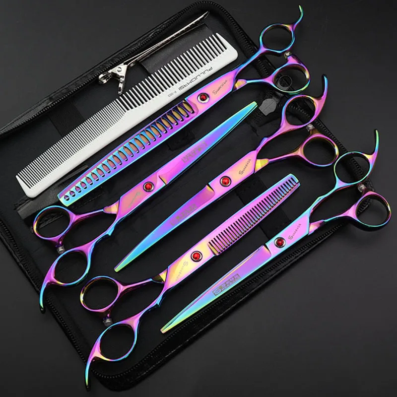 5pcs up down thin 7 дюймов собака Профессиональные парикмахерские инструменты уход за домашними животными ножницы истончение режущий набор Профессиональная машинка для стрижки волос - Цвет: 5pcs up down thin