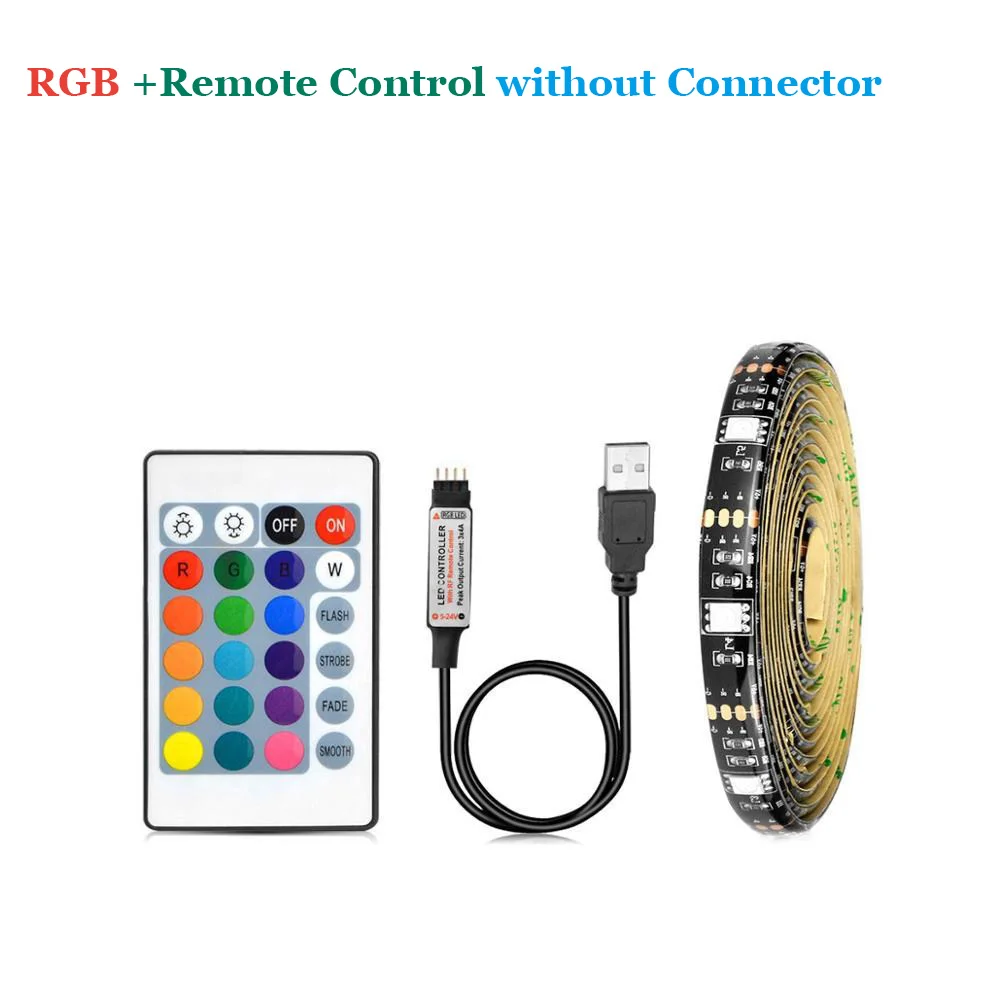5V USB 5050SMD RGB led ленточный светильник неоновая лампа ТВ ПОДСВЕТКА Смещенный светильник ing PC УКРАШЕНИЕ экрана гибкая лента лампа 1 м 2 м 3 м - Испускаемый цвет: Without L Connector