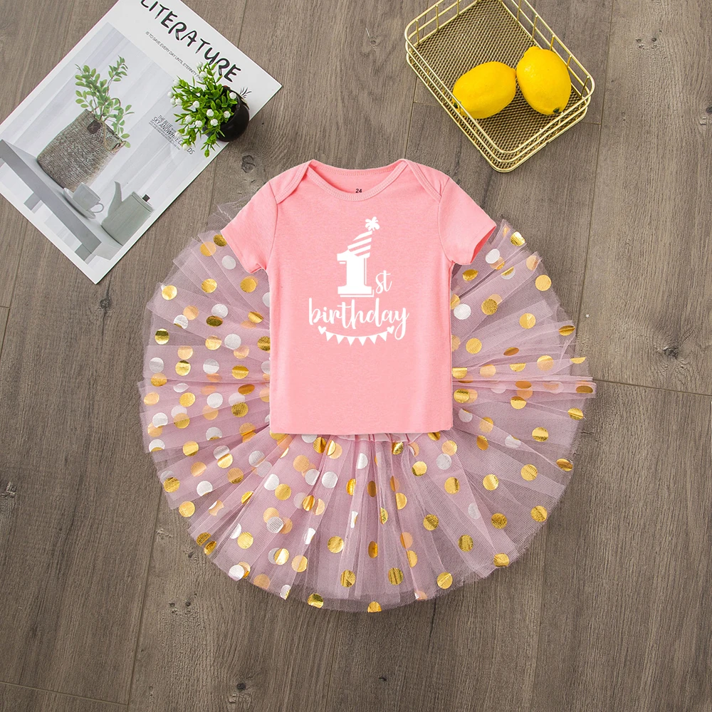 Забавный хлопковый комплект одежды из 2 предметов для маленьких девочек на первый день рождения комбинезон с короткими рукавами для маленьких девочек+ юбка-пачка Модный комплект одежды - Цвет: R149-SQPPKYPK-