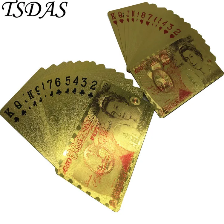 One Deck Gold Foil Poker Set Colored UK 50 Pounds Style 24k Playing Cards w/52pcs + 2 Jokers|card card|cards playingcards gold |