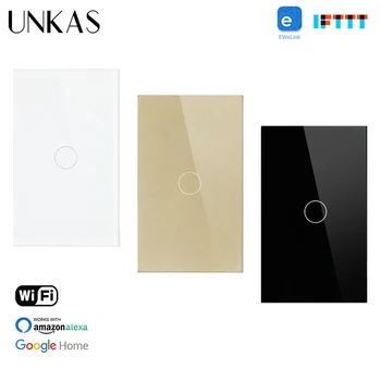 

UNKAS Glass Panel 1 Gang 1 Way Touch WIFI Switch Smart Home Ewelink APP Conrol Wireless Wall Switch Null and Fire Line Switch