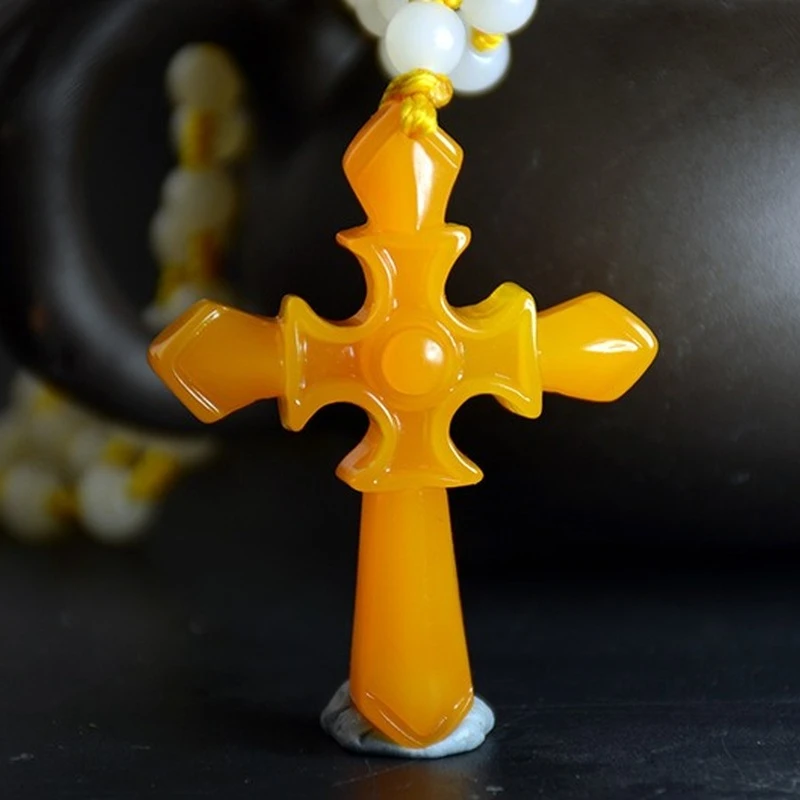 

Natural Yellow Dragon Jade Hand Carved Cross Pendant Fashion Boutique Jewelry Men and Women Jesus Cross Necklace Gift Accessorie