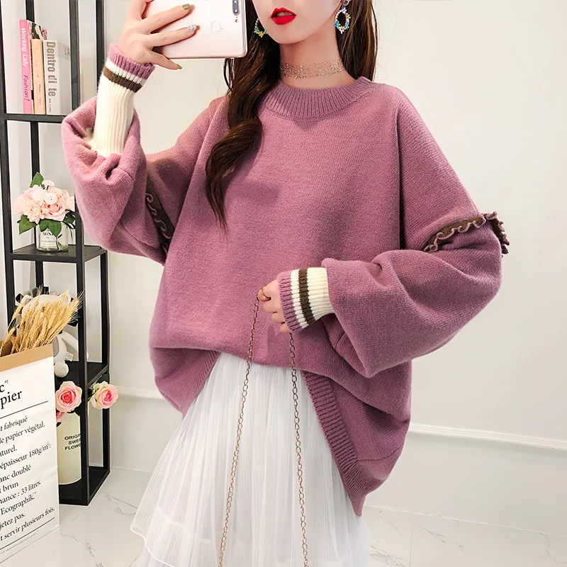 purple SuperAen, Модный пуловер, женские свитера,, осень и зима, новые, дикие, длинный рукав, для девушек, свитера, повседневные, вязанные, топы для женщин - Цвет: purple