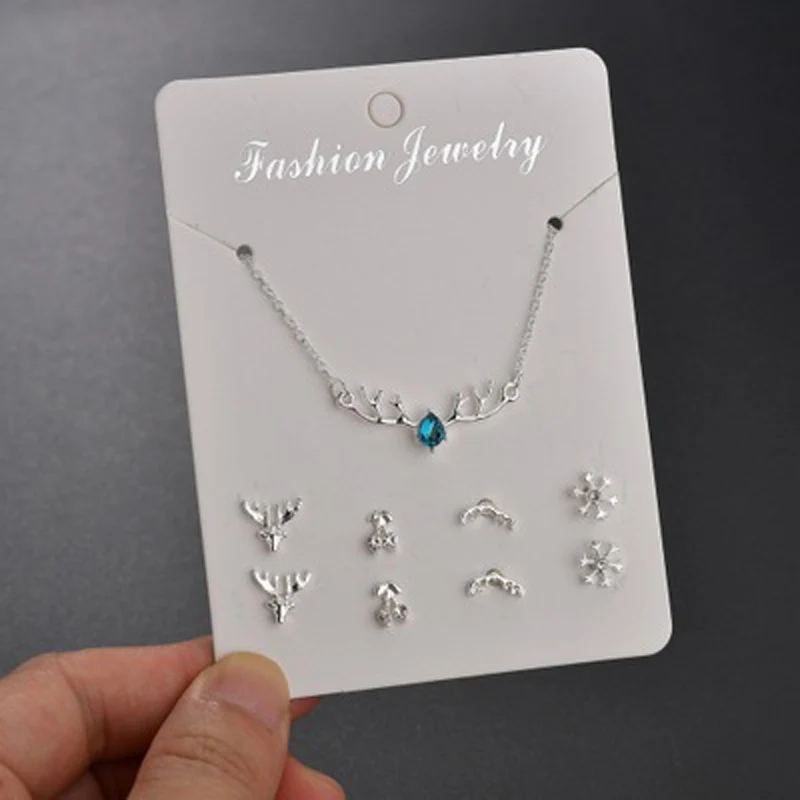 Изысканный серебристый цвет ожерелье серьги-гвоздики Набор Мода мини цветок искусственный жемчуг крест сердце луна кулон ювелирные изделия для женщин подарок