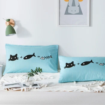 

Parkshin Home Bedding 2pcs Pillowcase 100% Pure Cotton Cartoon Double 48x74cm Adult Child Fish Cat Couple Bedding Pillow Cover