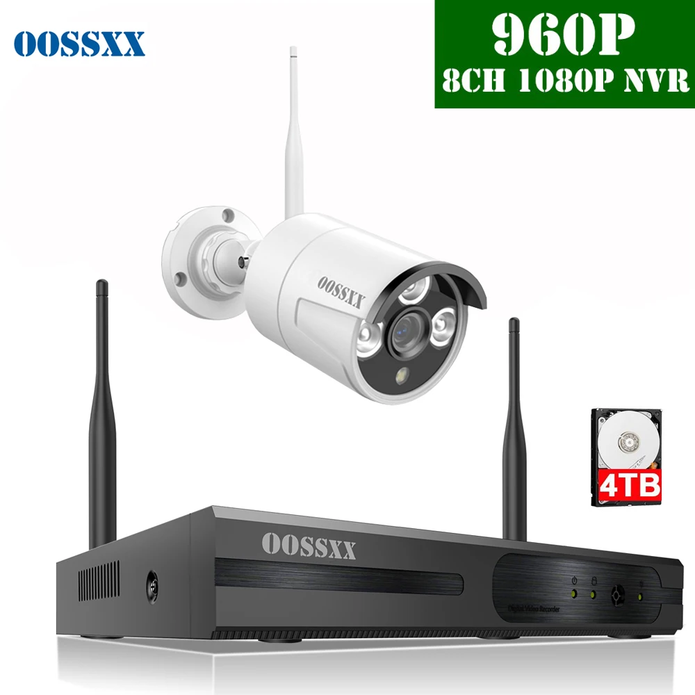 

OOSSXX 8CH Wireless NVR Kit CCTV Camera System 1pcs 960P 1.3MP Indoor Outdoor IP66 Security Camera Wifi VideoSurveillance System
