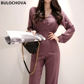 

Korea Womans V Neck Runway Large Size OL Office Slim Rompers Femme 2020 Newest Designer Women Elegant Wide leg Jumpsuit
