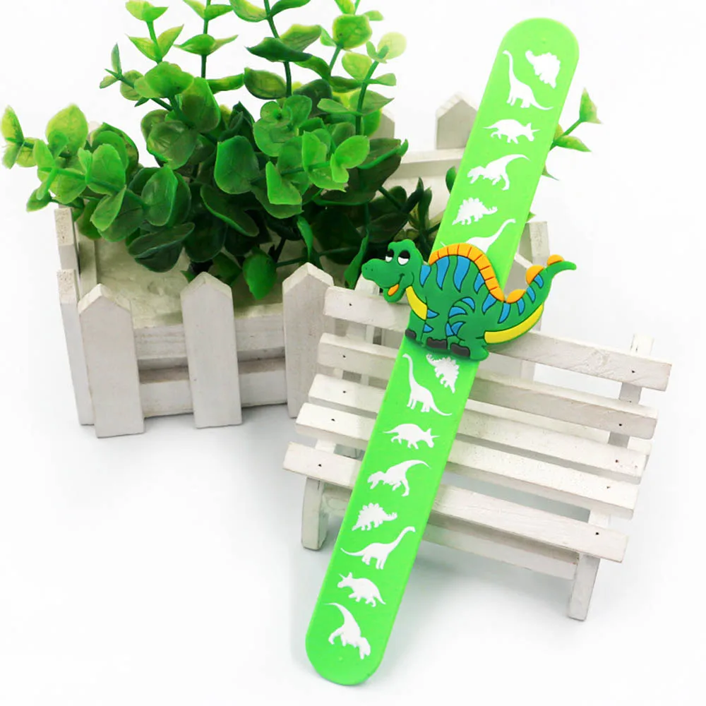 green Мультяшные силиконовые браслеты с животными и динозаврами, браслеты для женщин и детей, разноцветный красный потрепанный браслет, ювелирные изделия, подарок для мальчиков и девочек - Окраска металла: green