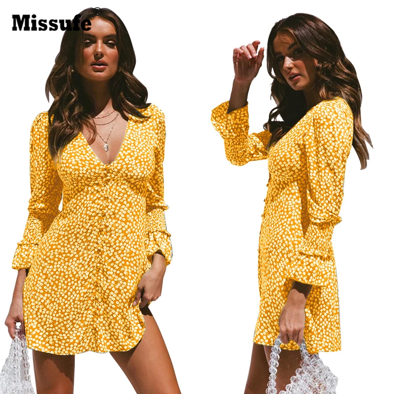 Missufe 2019 женское платье с цветочным принтом глубоким v-образным вырезом длинным