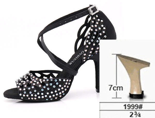 Black heel 7cm WUXIJIAO танцевальная обувь девушка латинские танцевальные туфли тренд Печать PU Сальса Танцевальная обувь HEEL5CM-10CM - Цвет: Black heel 7cm