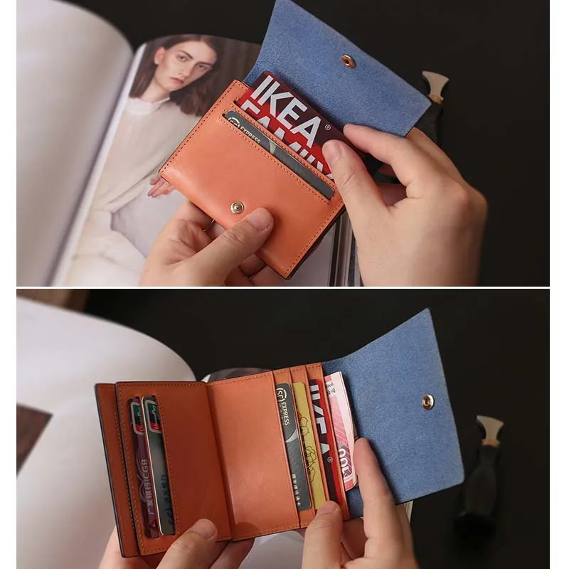 여성용 신용 카드 지갑, 1 층 암소 가죽, 남성 ID 운전 면허증 카드 가방, 소형 지갑, 패널 컬러, 수제 돈 가방