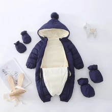 Autumn Winter Newobrn Baby Rompers for Baby Girls Boys Warm Cotton Hooded Jumpsuit Kids Overalls For Children Infant Clothing