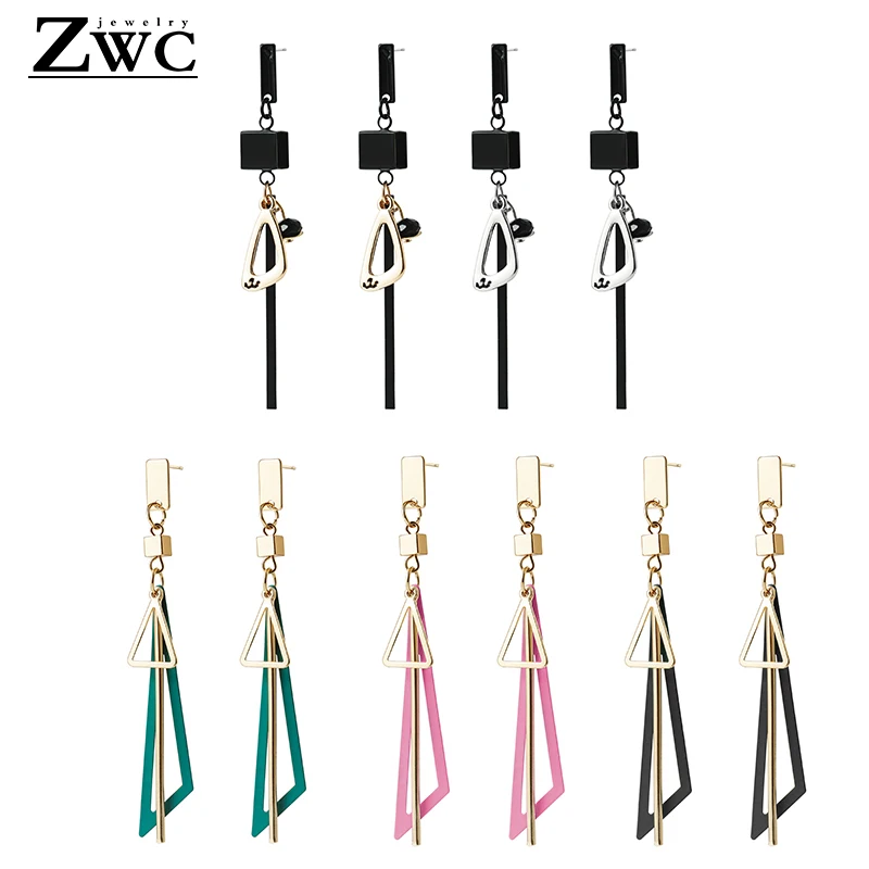 ZWC модные корейские темпераментные длинные Подвесные серьги геометрической формы ювелирные изделия для женщин вечерние простые высококачественные висячие серьги