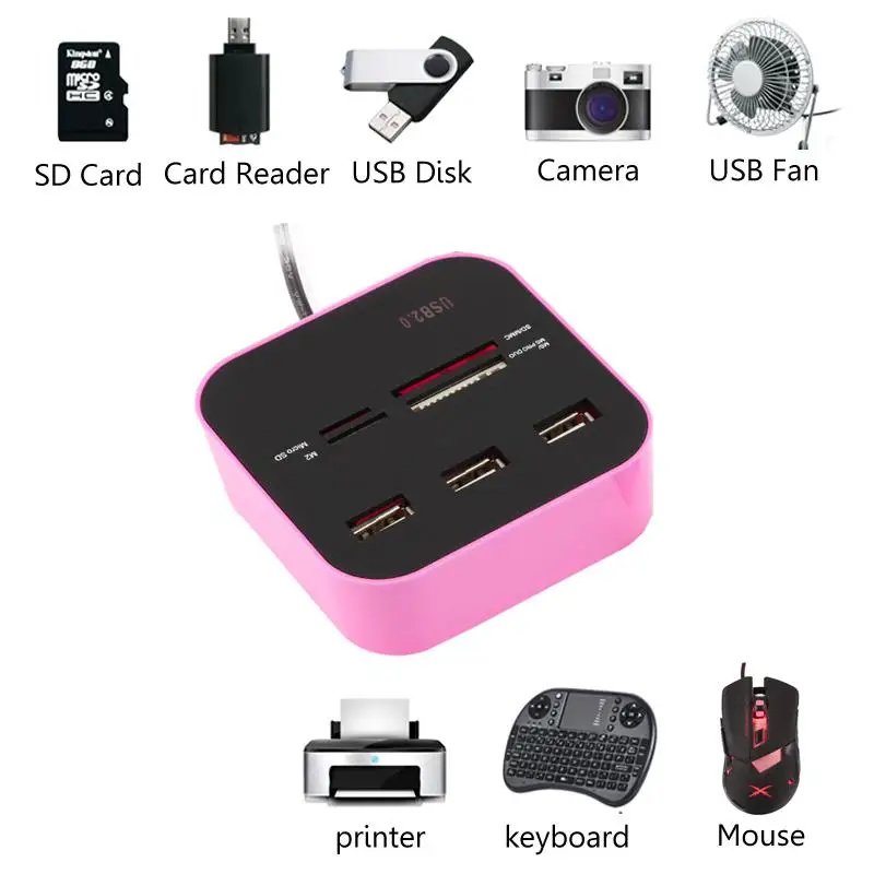 

USB HUB Combo All In One USB 2.0 Micro SD High Speed Card Reader 3 Ports Adapter Connector for Tablet PC Computer Laptop