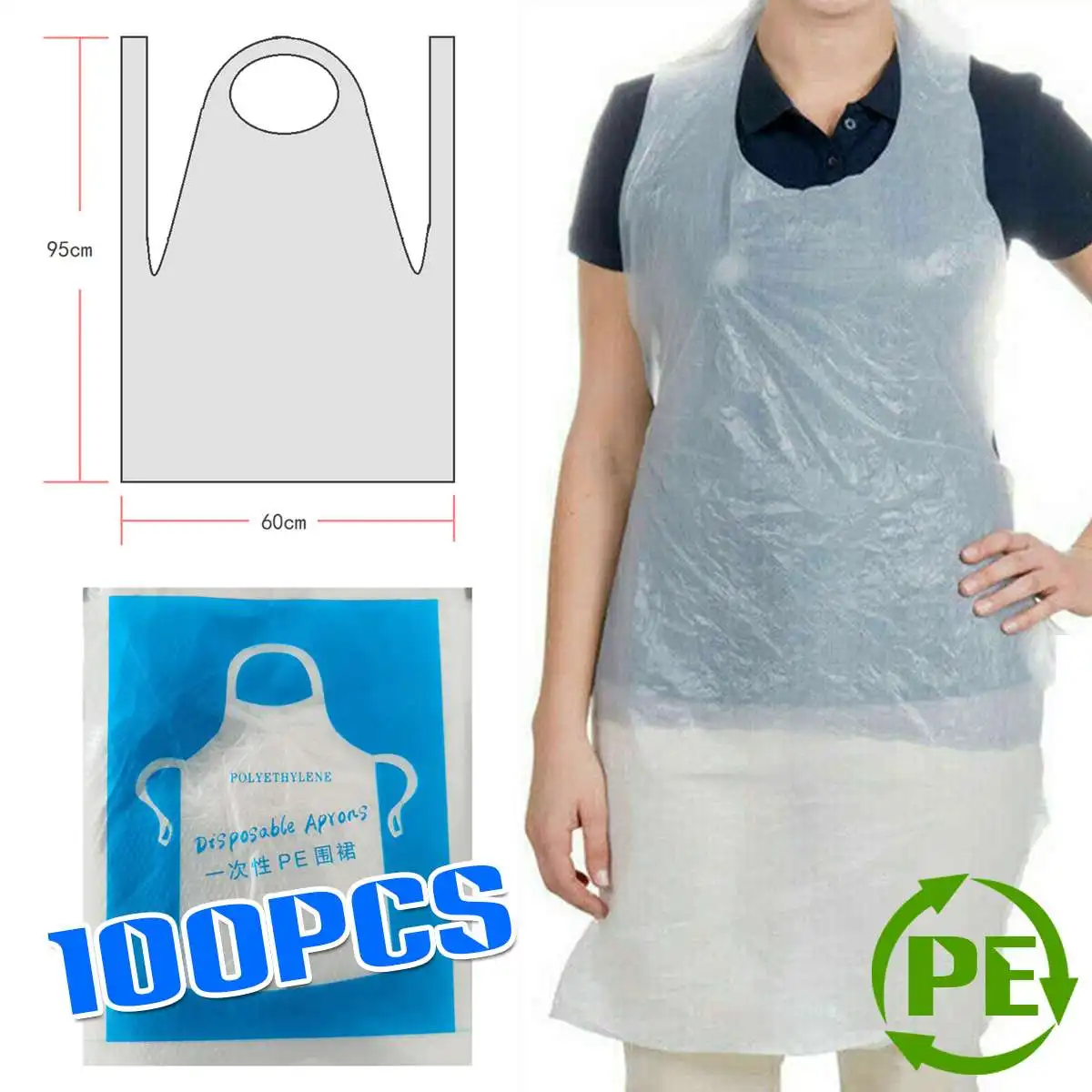 NEW 100Pcs Kitchen Disposable Aprons Plastic Water Oil Proof Cooking Clear Apron 