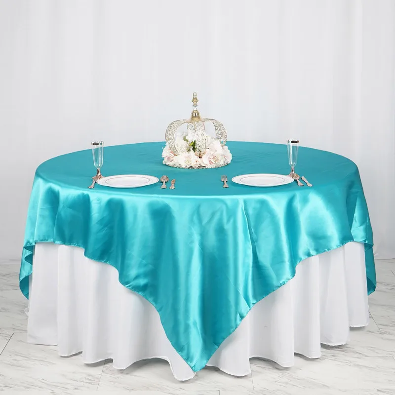 10pcs 145cm 183cm 228cm Square Satin Table Overlays Satin Wedding Table