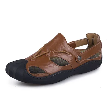 

Men Sandals Leather Erkek Sandalet Closed Toe Genuine Leather Large Size Soft Sole Men Summer Sandals Beach Sandals