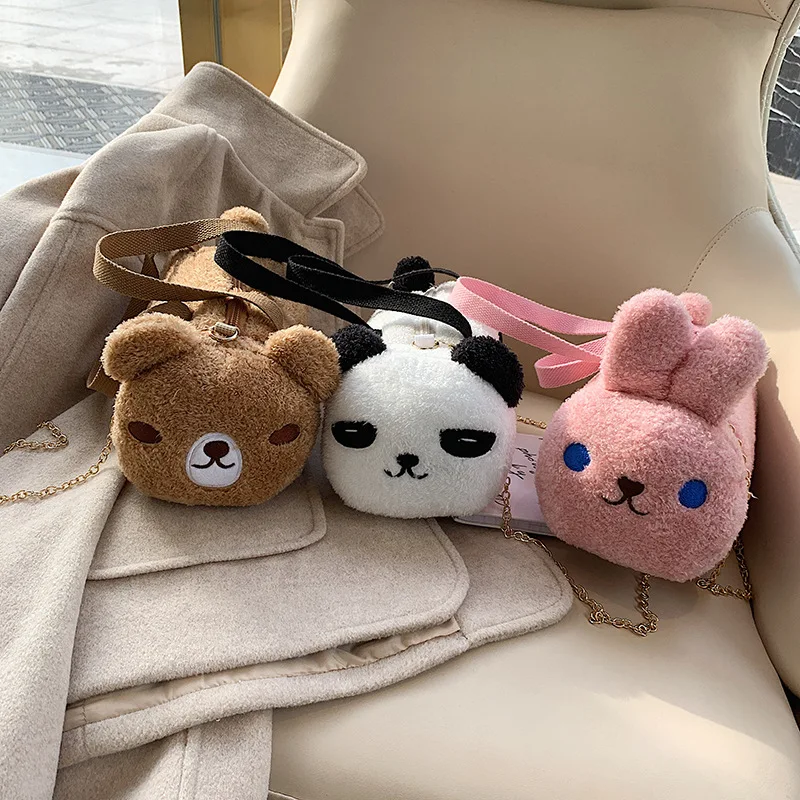 

New Style Korean-style Plush CHILDREN'S Bag Cartoon Cute Panda Handbag Casual Princess Shoulder Bag Women's