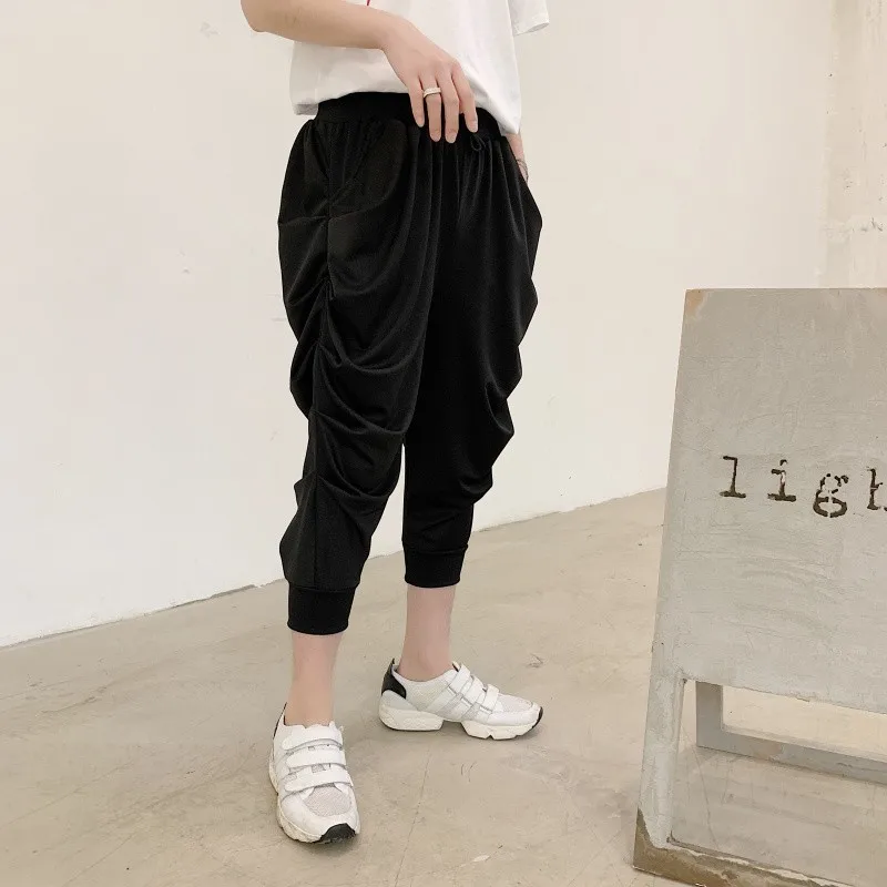 Summer New Lightweight Mens Calf Length Pleated Harem Fashion Casual Loose Fit Male Jogging Pants Elastic Waist Streetwear | Мужская