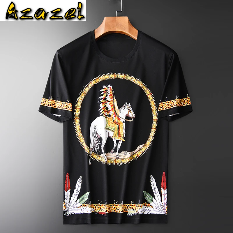 

Azazel Summer Mens T-shirts Luxury Baroque Indian Knight Digital Printing Men T-shirts Plus Size 4xl Round Collar T-shirts Man