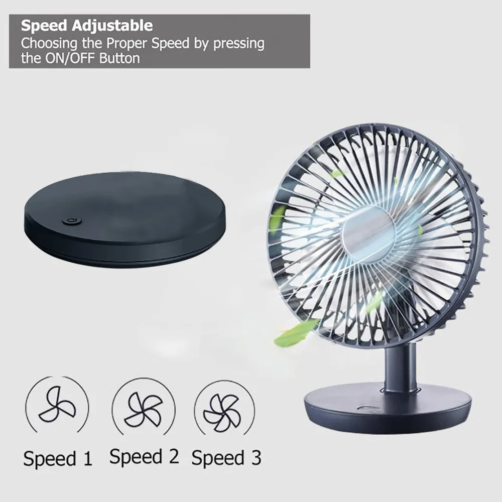 Small Personal Desktop Fan USB Charging Low Noise Rechargeable 3Mode Wind Speed Fan Mini for Office Bedroom