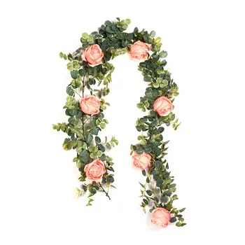 

Artificial Garland Simulation Ross Flower Eucalyptus Greenery Wreath Wedding Backdrop Wall Hanging Decoration